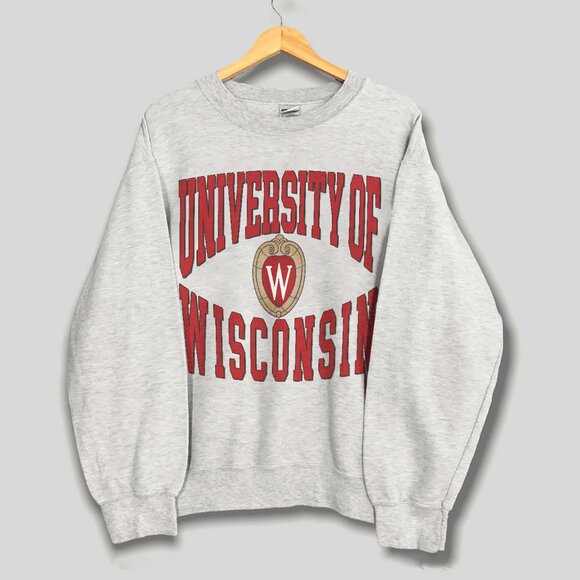 University of Wisconsin Big Logo Sweatshirt, Retro Wisconsin Badgers Shirt Tee - Picture 1 of 2